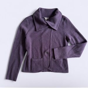 J.Jill Wool Blend Knit Blazer Cardigan Deep Purple XS/S Minimalist Style